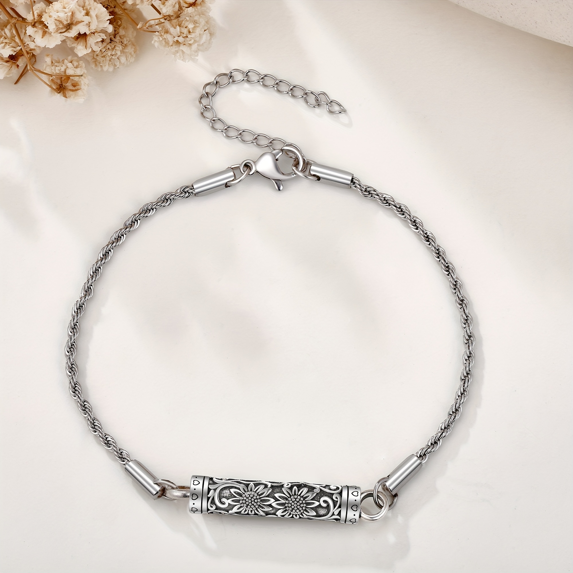 925 Sterling Silver Sunflower Urn Bracelet, Keepsake Jewellery
